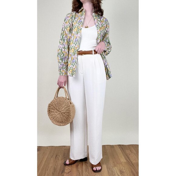 Stunning Vintage Iris Floral Print Button Up Blouse Shirt Top Preppy Garden Girl - Picture 2 of 9